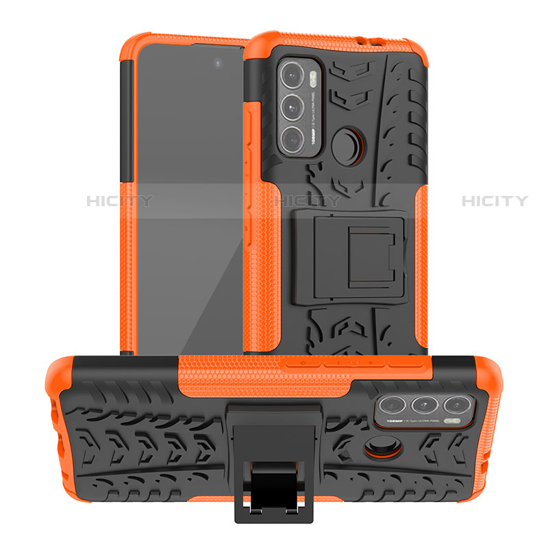 Funda Bumper Silicona y Plastico Mate Carcasa con Soporte A01 para Motorola Moto G40 Fusion Naranja