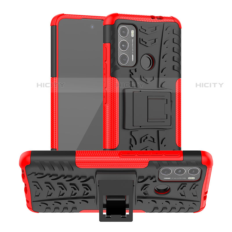 Funda Bumper Silicona y Plastico Mate Carcasa con Soporte A01 para Motorola Moto G40 Fusion Rojo