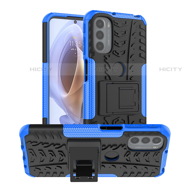 Funda Bumper Silicona y Plastico Mate Carcasa con Soporte A01 para Motorola Moto G41 Azul