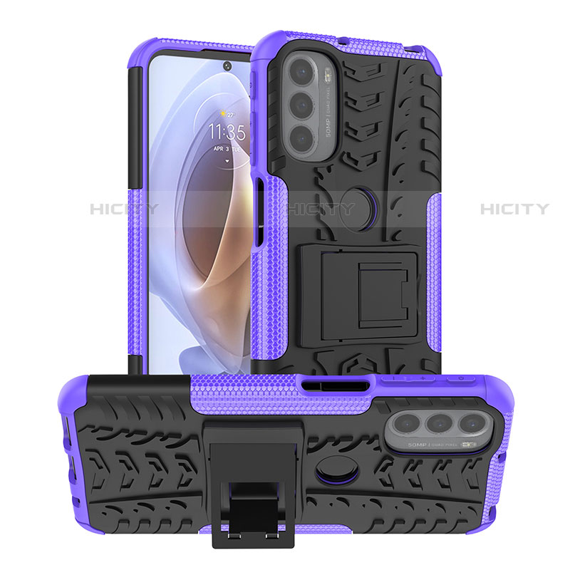 Funda Bumper Silicona y Plastico Mate Carcasa con Soporte A01 para Motorola Moto G41 Morado