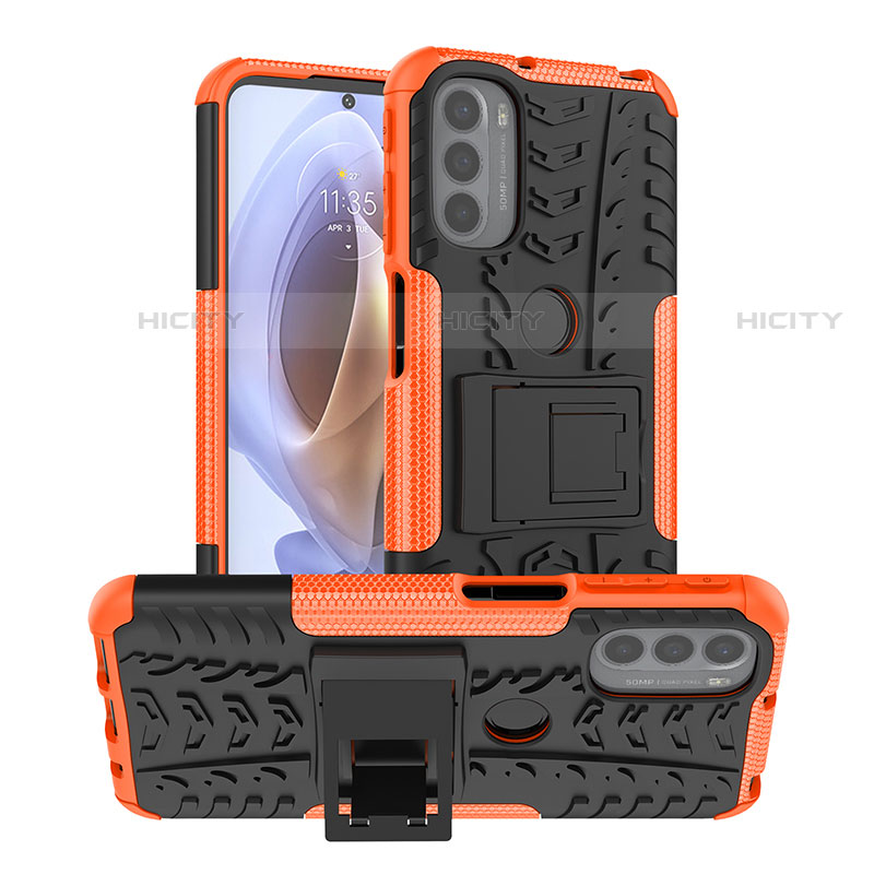 Funda Bumper Silicona y Plastico Mate Carcasa con Soporte A01 para Motorola Moto G41 Naranja