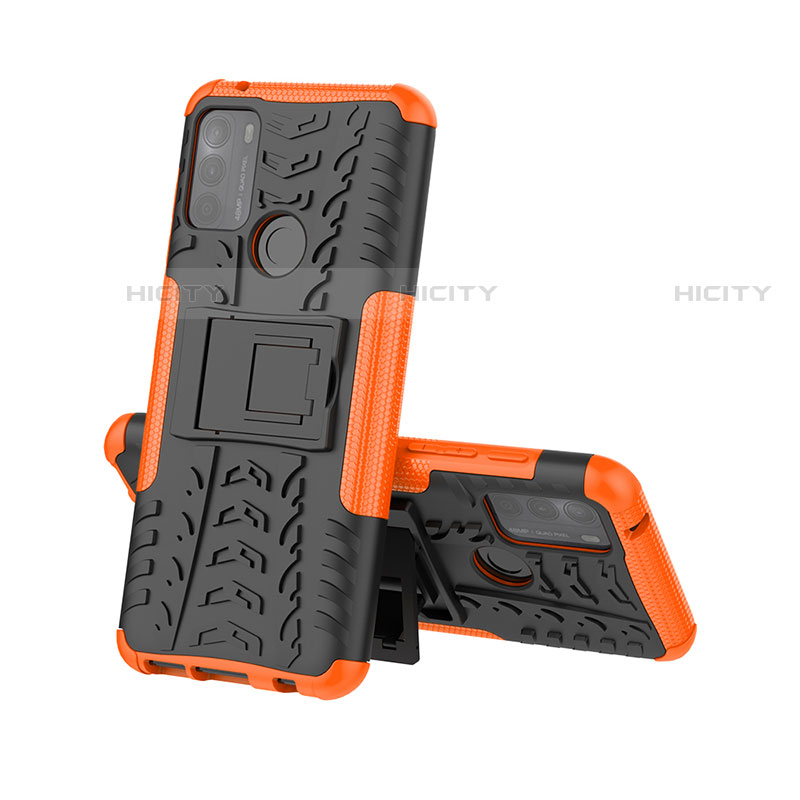 Funda Bumper Silicona y Plastico Mate Carcasa con Soporte A01 para Motorola Moto G50 Naranja