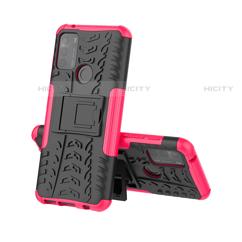 Funda Bumper Silicona y Plastico Mate Carcasa con Soporte A01 para Motorola Moto G50 Rosa Roja