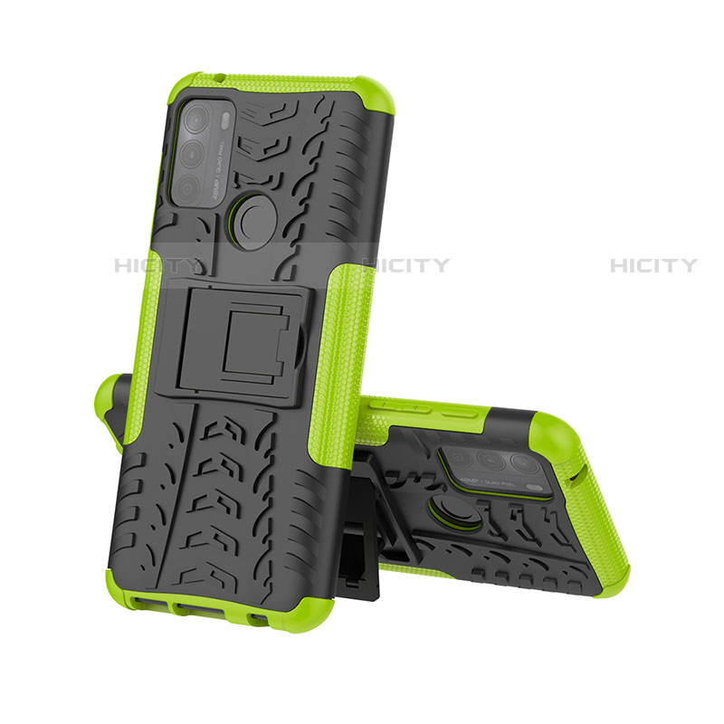 Funda Bumper Silicona y Plastico Mate Carcasa con Soporte A01 para Motorola Moto G50 Verde