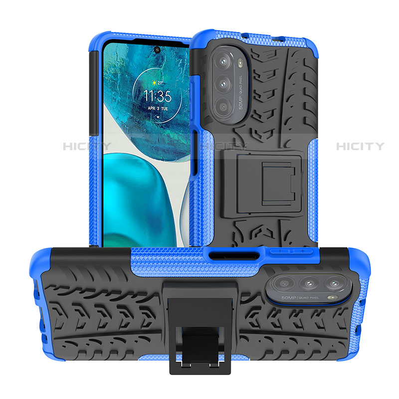 Funda Bumper Silicona y Plastico Mate Carcasa con Soporte A01 para Motorola MOTO G52 Azul