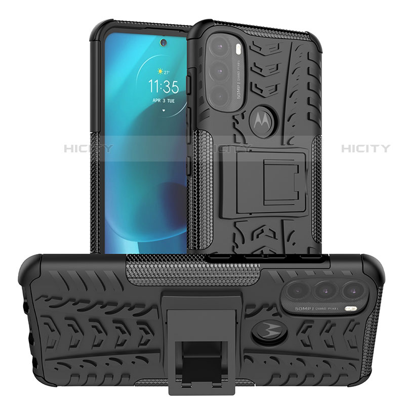 Funda Bumper Silicona y Plastico Mate Carcasa con Soporte A01 para Motorola Moto G71 5G