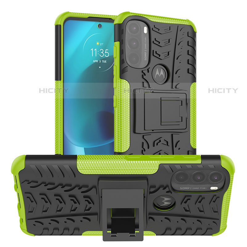 Funda Bumper Silicona y Plastico Mate Carcasa con Soporte A01 para Motorola Moto G71 5G