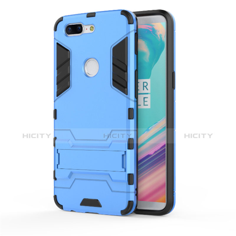 Funda Bumper Silicona y Plastico Mate Carcasa con Soporte A01 para OnePlus 5T A5010 Azul Cielo