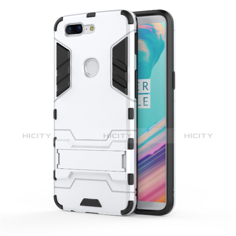 Funda Bumper Silicona y Plastico Mate Carcasa con Soporte A01 para OnePlus 5T A5010 Blanco