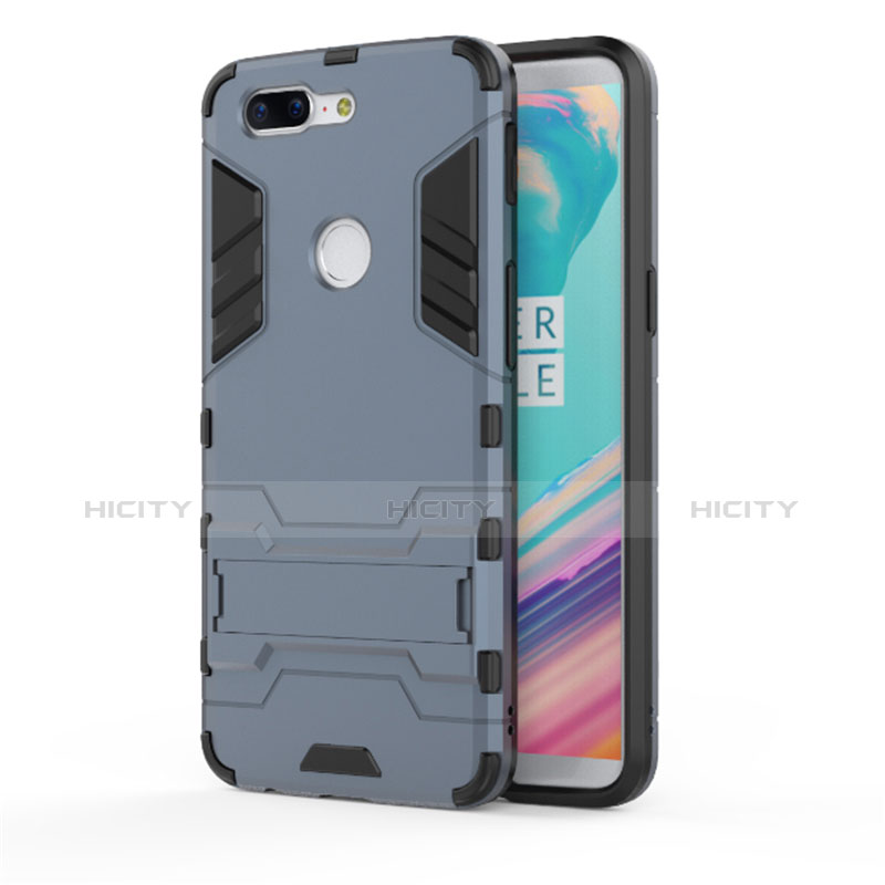 Funda Bumper Silicona y Plastico Mate Carcasa con Soporte A01 para OnePlus 5T A5010 Cian