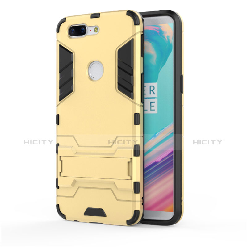 Funda Bumper Silicona y Plastico Mate Carcasa con Soporte A01 para OnePlus 5T A5010 Oro