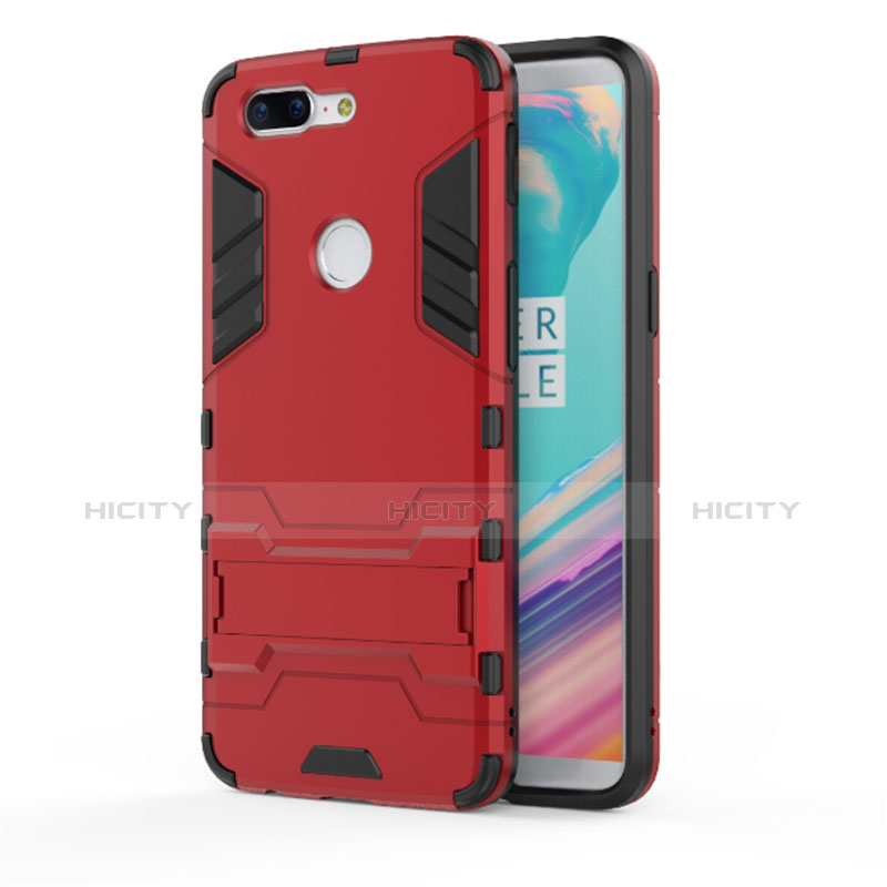 Funda Bumper Silicona y Plastico Mate Carcasa con Soporte A01 para OnePlus 5T A5010 Rojo