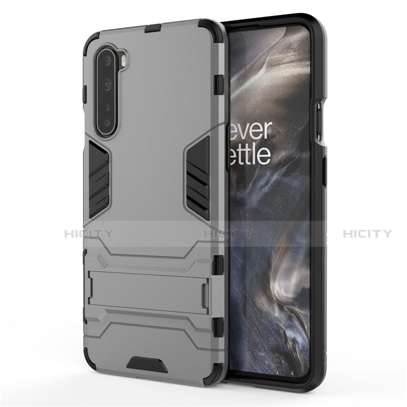 Funda Bumper Silicona y Plastico Mate Carcasa con Soporte A01 para OnePlus Nord Gris