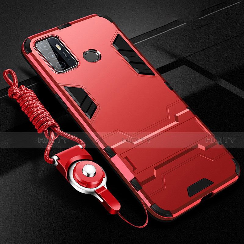 Funda Bumper Silicona y Plastico Mate Carcasa con Soporte A01 para Oppo A53s Rojo