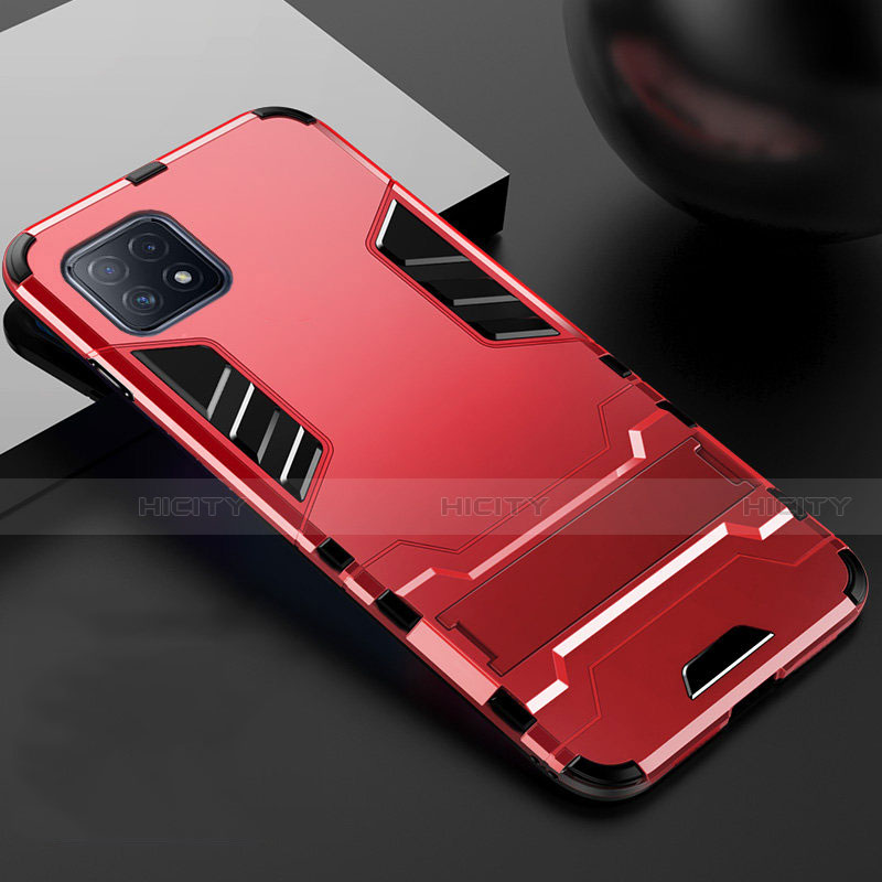 Funda Bumper Silicona y Plastico Mate Carcasa con Soporte A01 para Oppo A72 5G Rojo