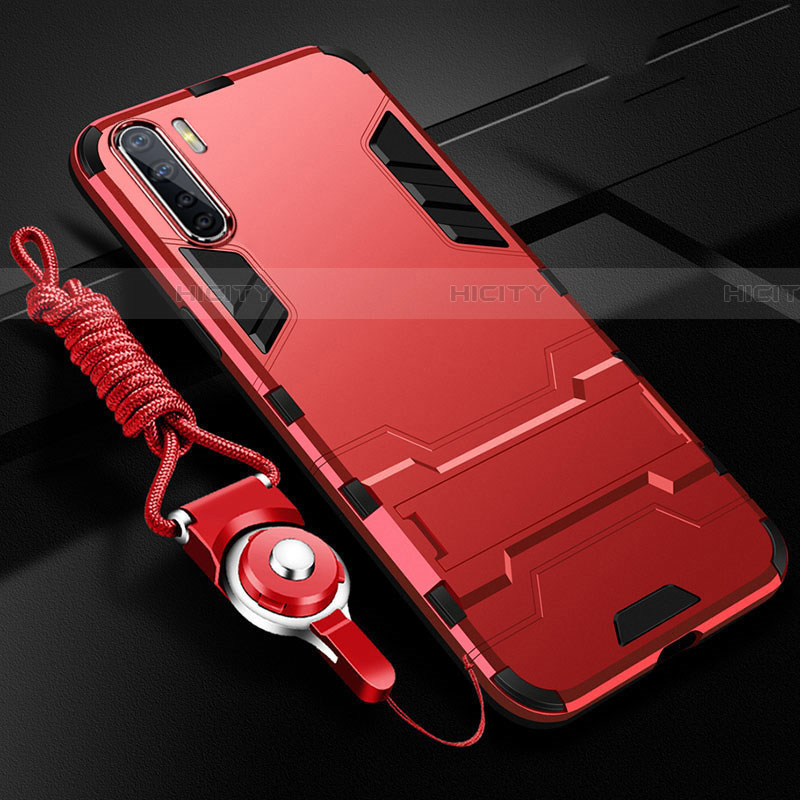 Funda Bumper Silicona y Plastico Mate Carcasa con Soporte A01 para Oppo A91 Rojo