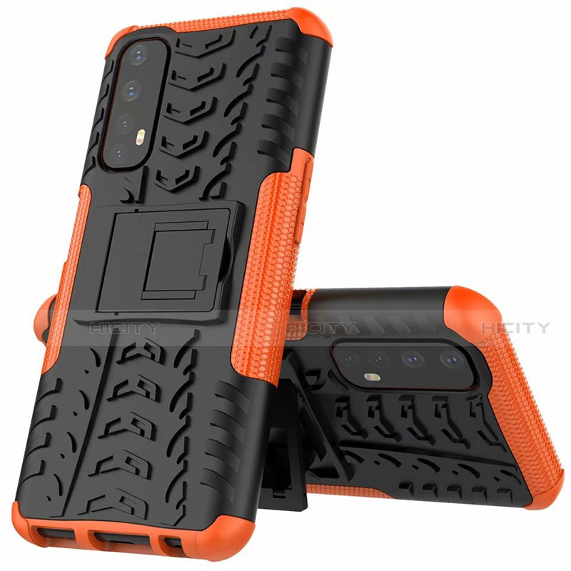 Funda Bumper Silicona y Plastico Mate Carcasa con Soporte A01 para Realme 7 Naranja