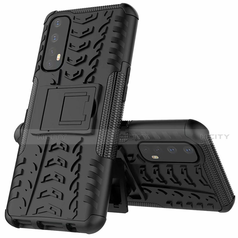 Funda Bumper Silicona y Plastico Mate Carcasa con Soporte A01 para Realme 7 Negro