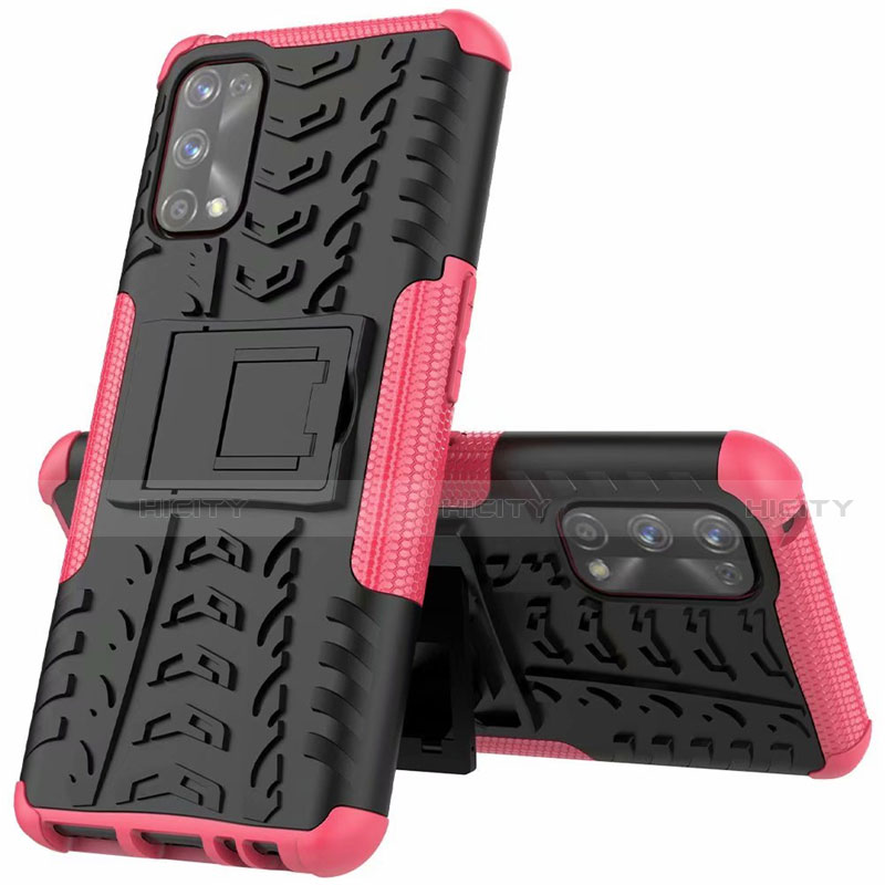 Funda Bumper Silicona y Plastico Mate Carcasa con Soporte A01 para Realme 7 Pro Rosa