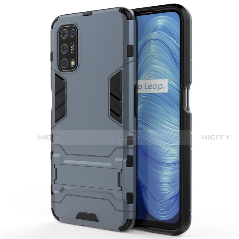 Funda Bumper Silicona y Plastico Mate Carcasa con Soporte A01 para Realme Narzo 30 Pro 5G Azul