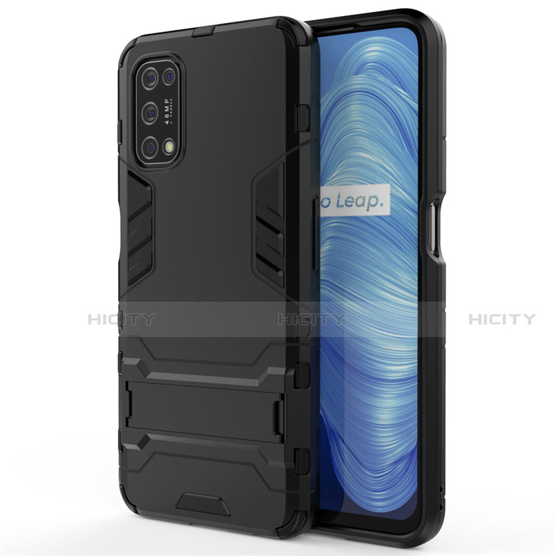 Funda Bumper Silicona y Plastico Mate Carcasa con Soporte A01 para Realme Narzo 30 Pro 5G Negro