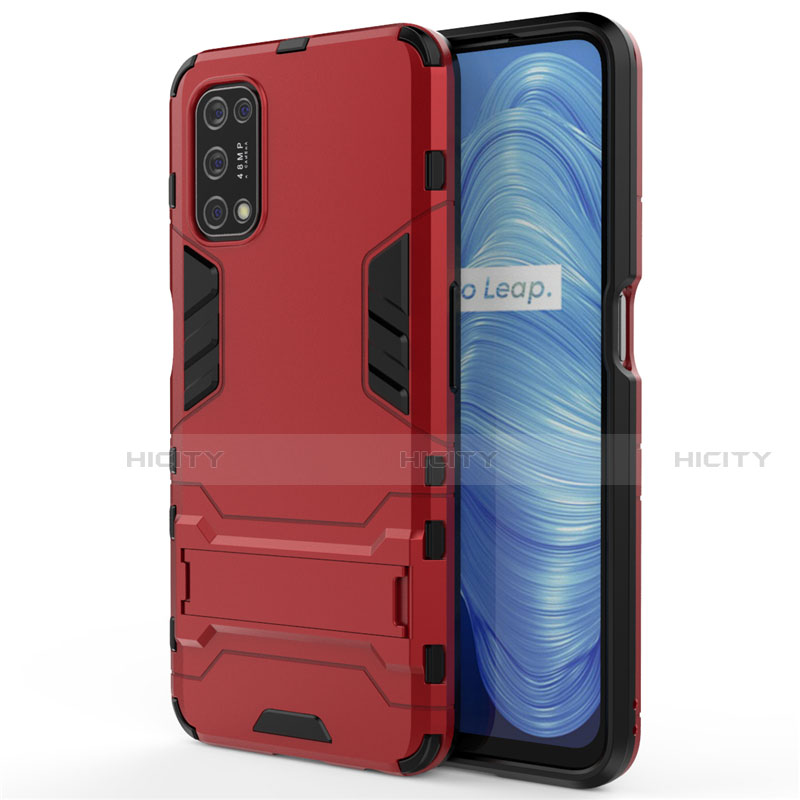 Funda Bumper Silicona y Plastico Mate Carcasa con Soporte A01 para Realme Narzo 30 Pro 5G Rojo