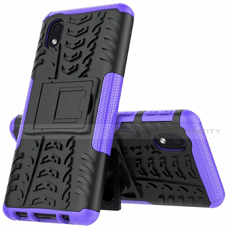 Funda Bumper Silicona y Plastico Mate Carcasa con Soporte A01 para Samsung Galaxy A01 Core Morado