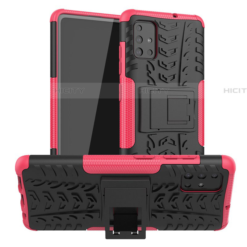 Funda Bumper Silicona y Plastico Mate Carcasa con Soporte A01 para Samsung Galaxy A71 5G Rosa Roja