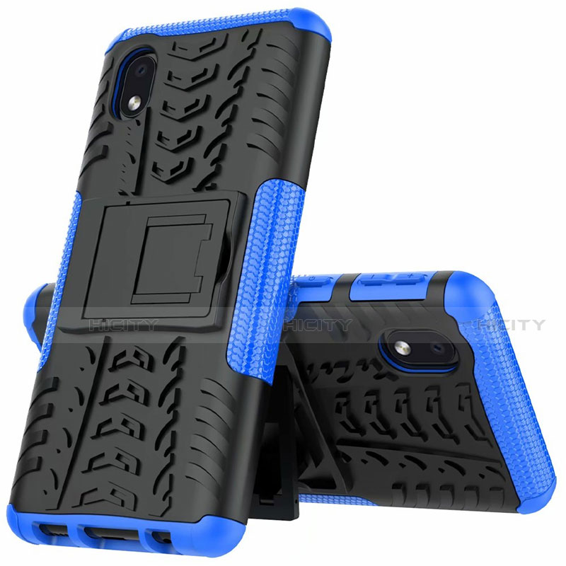 Funda Bumper Silicona y Plastico Mate Carcasa con Soporte A01 para Samsung Galaxy M01 Core Azul