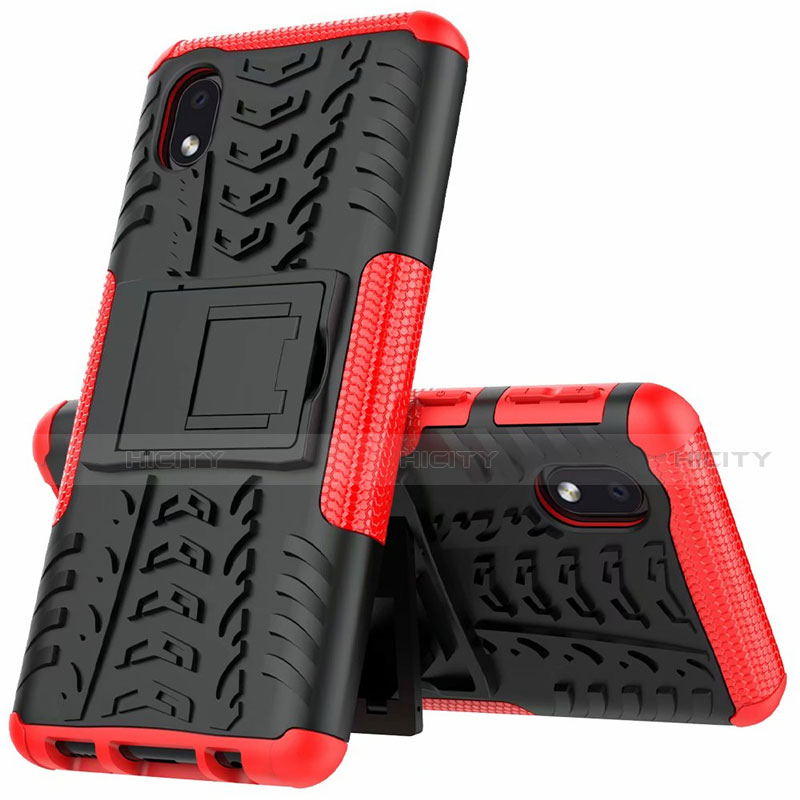 Funda Bumper Silicona y Plastico Mate Carcasa con Soporte A01 para Samsung Galaxy M01 Core Rojo