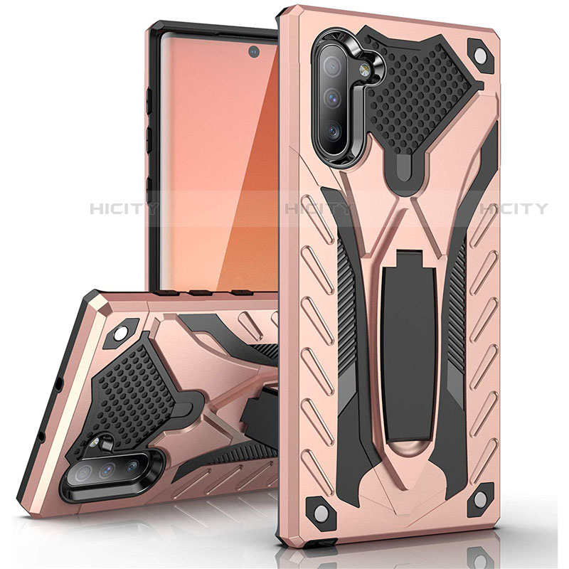 Funda Bumper Silicona y Plastico Mate Carcasa con Soporte A01 para Samsung Galaxy Note 10 Oro