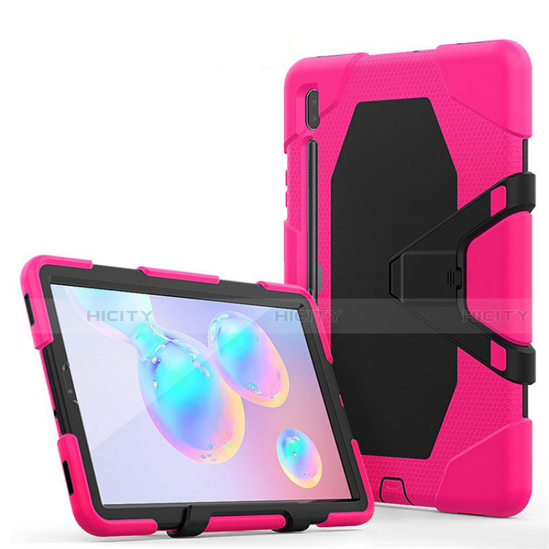 Funda Bumper Silicona y Plastico Mate Carcasa con Soporte A01 para Samsung Galaxy Tab S6 10.5 SM-T860 Rosa Roja