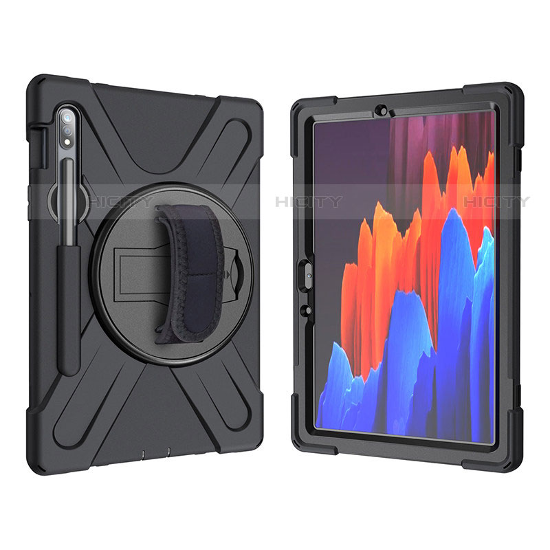 Funda Bumper Silicona y Plastico Mate Carcasa con Soporte A01 para Samsung Galaxy Tab S7 11 Wi-Fi SM-T870 Negro