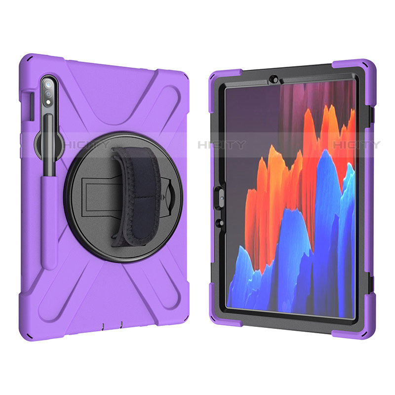 Funda Bumper Silicona y Plastico Mate Carcasa con Soporte A01 para Samsung Galaxy Tab S7 4G 11 SM-T875 Morado