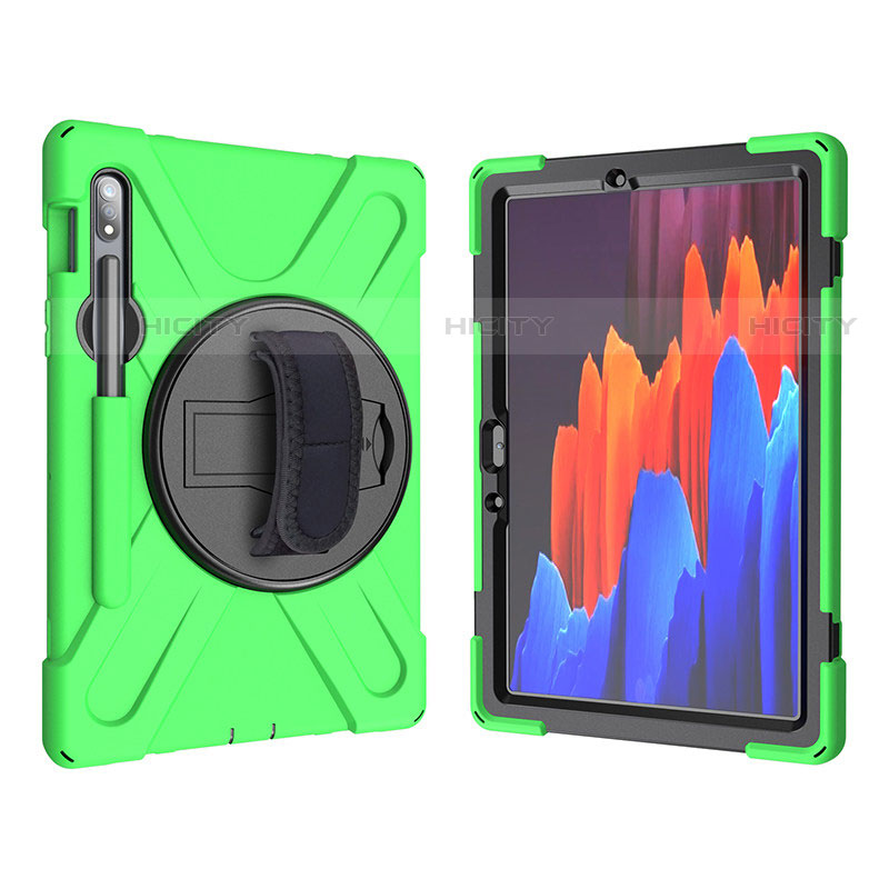 Funda Bumper Silicona y Plastico Mate Carcasa con Soporte A01 para Samsung Galaxy Tab S7 4G 11 SM-T875 Verde