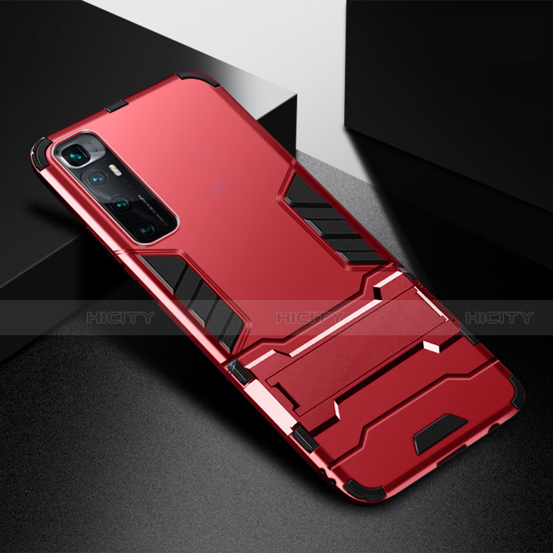 Funda Bumper Silicona y Plastico Mate Carcasa con Soporte A01 para Xiaomi Mi 10 Ultra Rojo