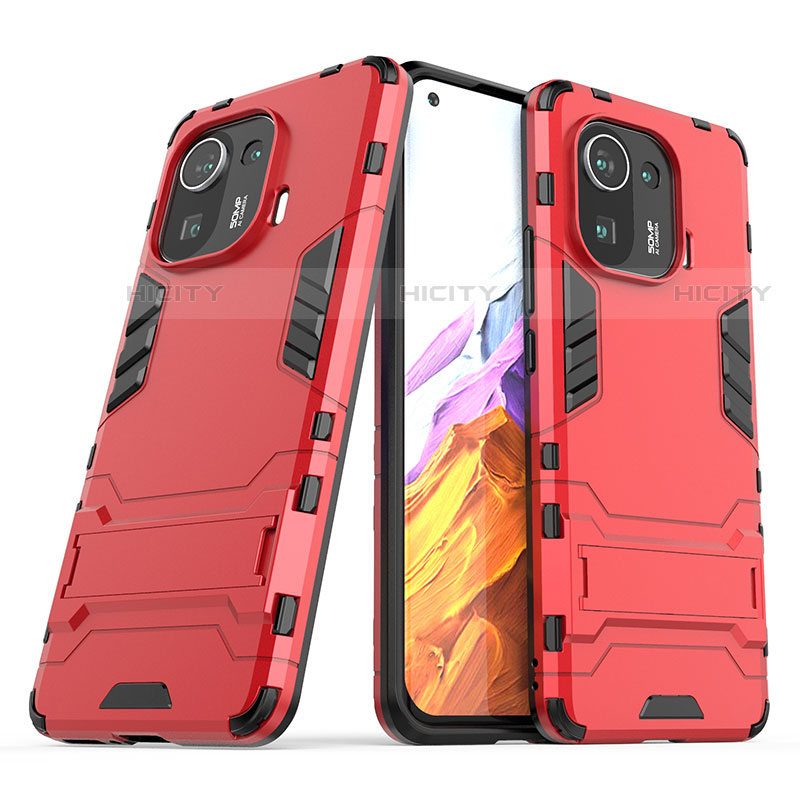 Funda Bumper Silicona y Plastico Mate Carcasa con Soporte A01 para Xiaomi Mi 11 Pro 5G