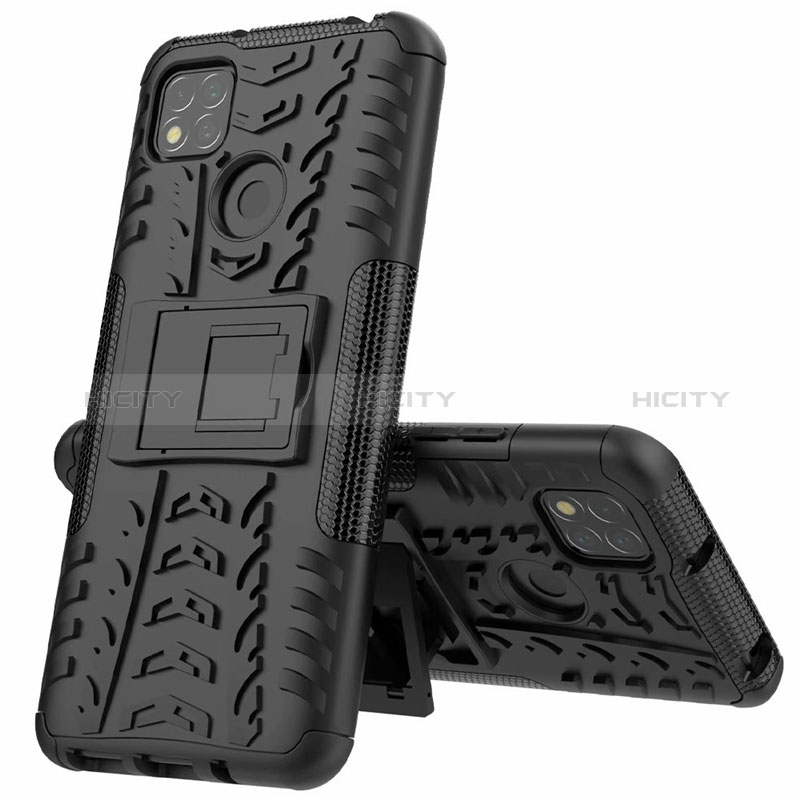 Funda Bumper Silicona y Plastico Mate Carcasa con Soporte A01 para Xiaomi Redmi 10A 4G Negro