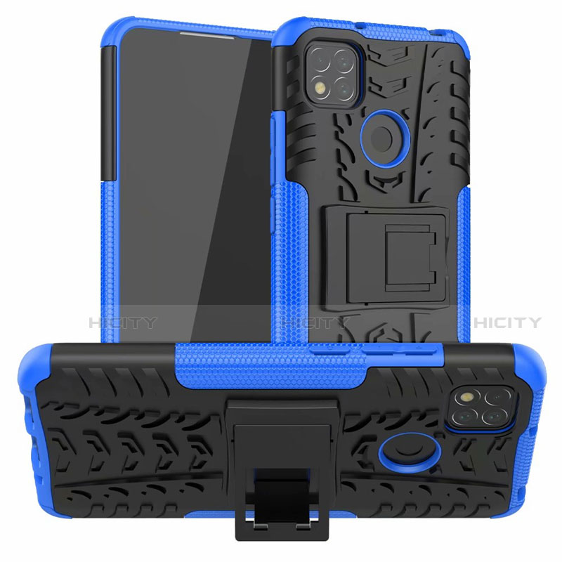 Funda Bumper Silicona y Plastico Mate Carcasa con Soporte A01 para Xiaomi Redmi 9C NFC