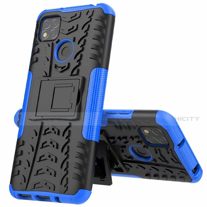 Funda Bumper Silicona y Plastico Mate Carcasa con Soporte A01 para Xiaomi Redmi 9C NFC Azul