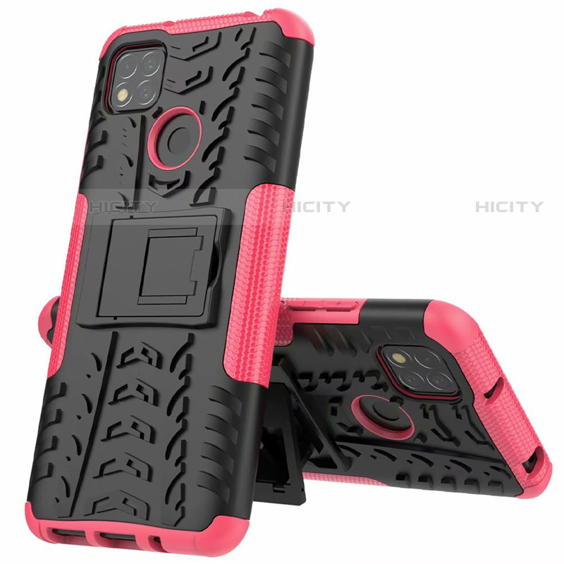 Funda Bumper Silicona y Plastico Mate Carcasa con Soporte A01 para Xiaomi Redmi 9C Rosa