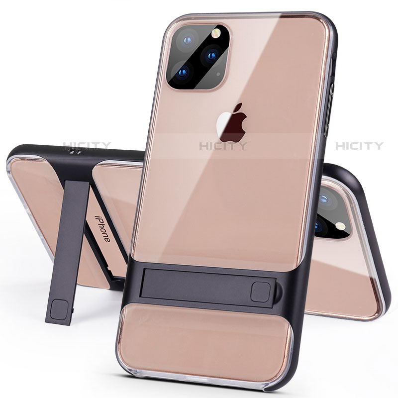 Funda Bumper Silicona y Plastico Mate Carcasa con Soporte A02 para Apple iPhone 11 Pro Negro