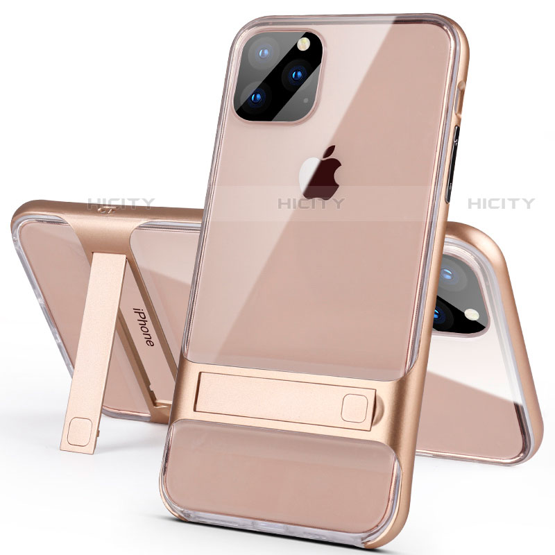 Funda Bumper Silicona y Plastico Mate Carcasa con Soporte A02 para Apple iPhone 11 Pro Oro