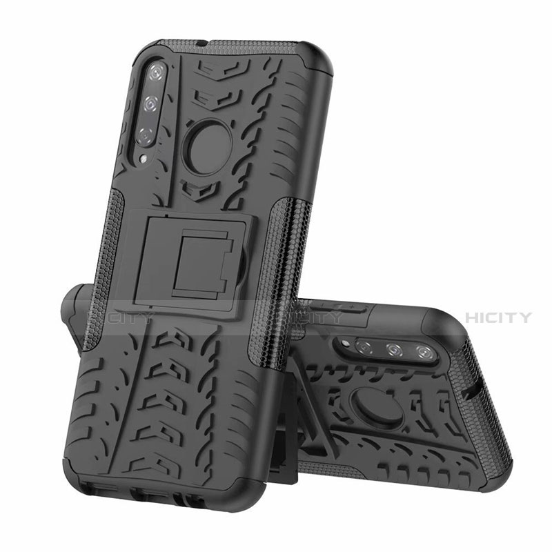 Funda Bumper Silicona y Plastico Mate Carcasa con Soporte A02 para Huawei Honor 9C Negro