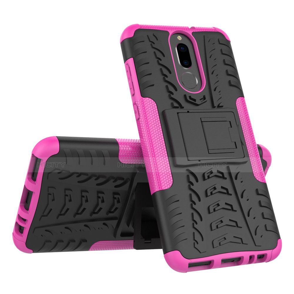 Funda Bumper Silicona y Plastico Mate Carcasa con Soporte A02 para Huawei Nova 2i Rosa Roja