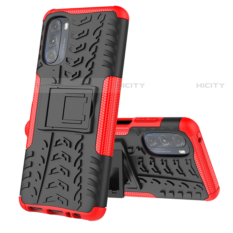 Funda Bumper Silicona y Plastico Mate Carcasa con Soporte A02 para Motorola Moto G 5G (2022) Rojo