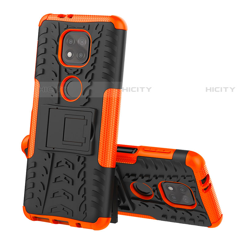 Funda Bumper Silicona y Plastico Mate Carcasa con Soporte A02 para Motorola Moto G Power (2021) Naranja