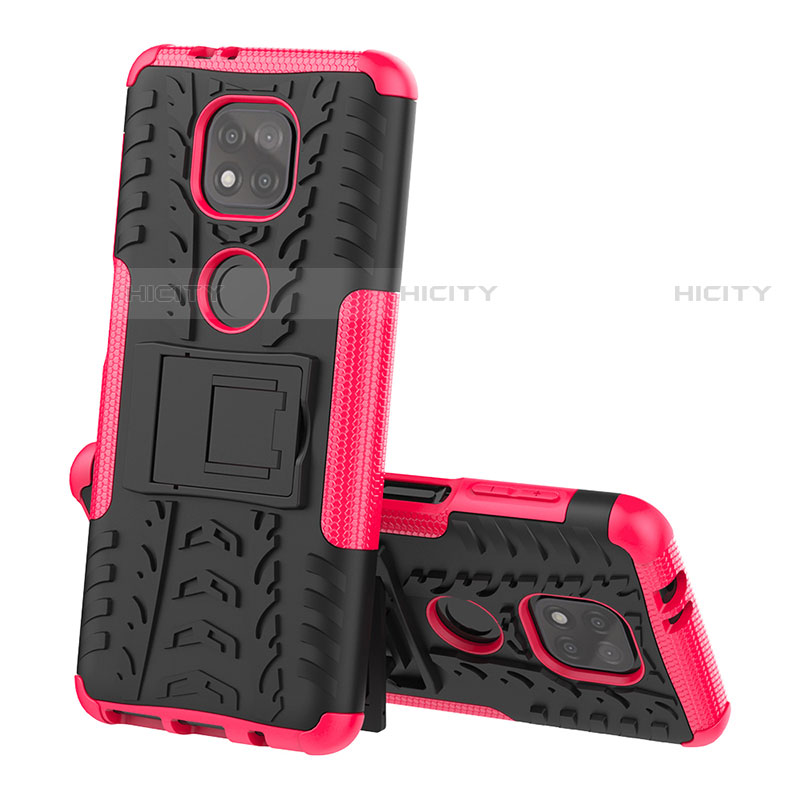 Funda Bumper Silicona y Plastico Mate Carcasa con Soporte A02 para Motorola Moto G Power (2021) Rosa Roja