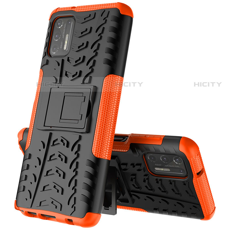 Funda Bumper Silicona y Plastico Mate Carcasa con Soporte A02 para Motorola Moto G Stylus (2021) Naranja