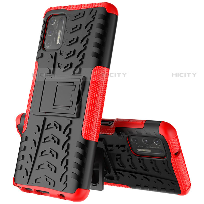 Funda Bumper Silicona y Plastico Mate Carcasa con Soporte A02 para Motorola Moto G Stylus (2021) Rojo